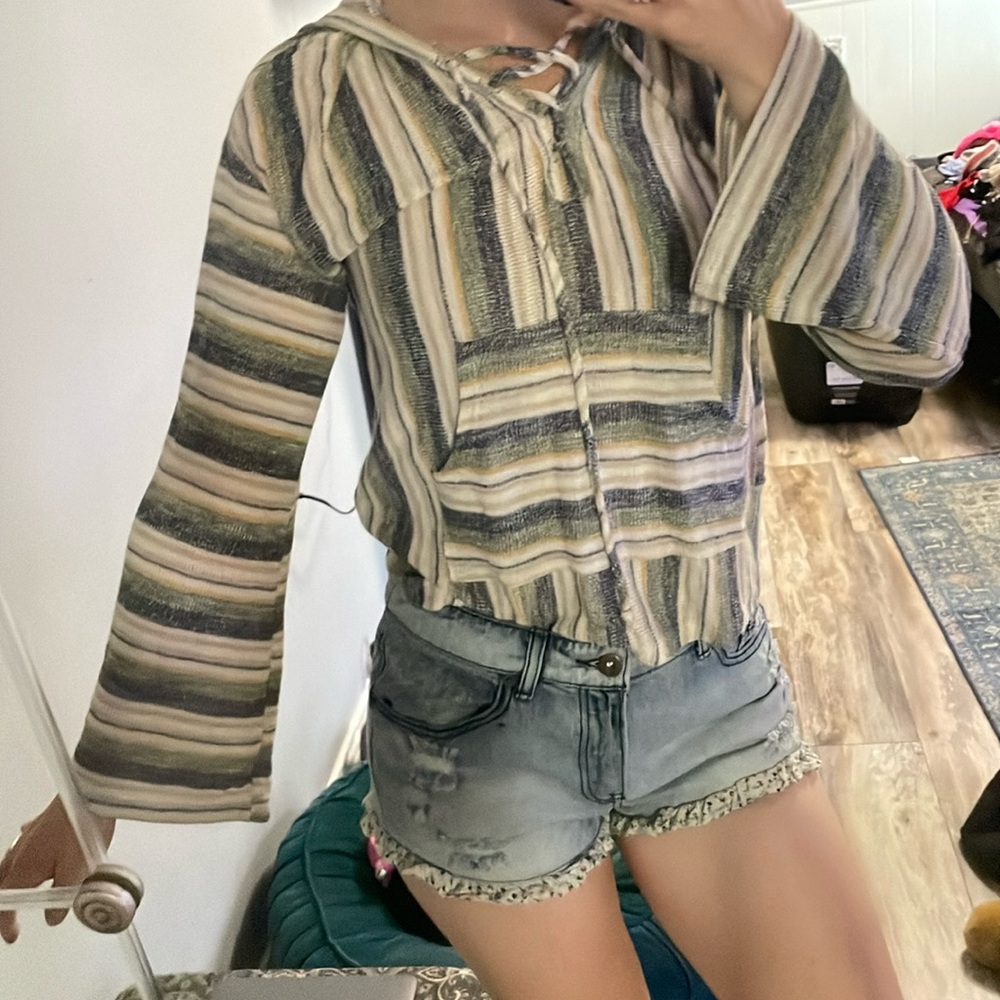 Boho Striped Bell Sleeve Blouse